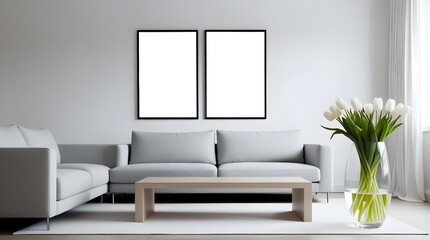 Multiple Frames mockup. Interior mockup with house background. Modern interior design.  Best room decorating ideas