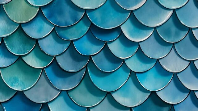Turquoise blue mermaid scales. Watercolor of fish squama. Underwater seamless pattern. Video