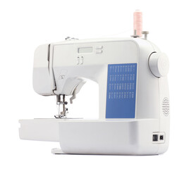 One modern sewing machine isolated on white