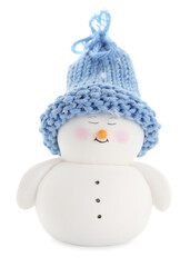 Cute decorative snowman in hat isolated on white