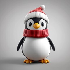 Adorable 3D Render of a Penguin Wearing a Knitted Hat and Scarf