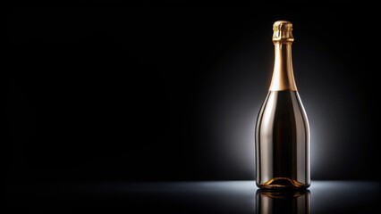 Champagne bottle with elegant design on black background, celebration, alcohol, luxury, beverage, sparkling, elegant