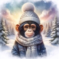 Schimpanse im Winter