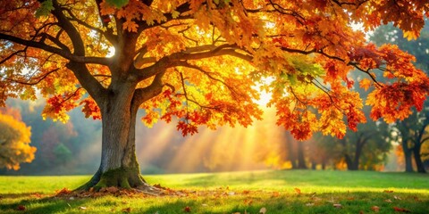 Colorful autumn leaves on oak tree in park , autumn, colorful