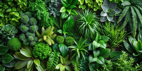 Assortment of various green plants and foliage textures , greenery, leaves, botanical, nature, vibrant, lush, garden