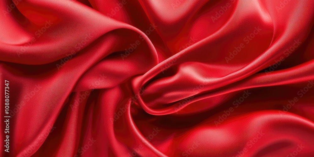 Poster red twisted silk or satin luxury fabric texture can be used as an abstract background. top view.