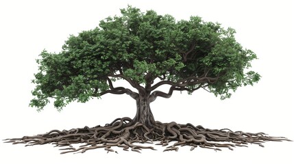 Ancient Wisdom: A majestic tree with sprawling roots reaching deep into the earth, symbolizing strength, resilience, and interconnectedness.