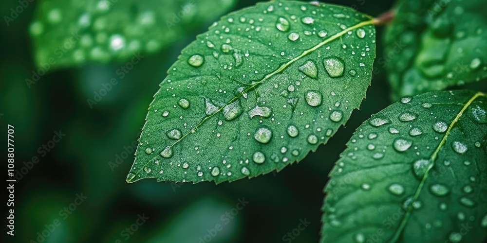 Aufkleber green leaf with water droplets and copy space. concept of environmental conservation. close-up macro