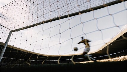 Dynamic soccer goal moment captured from goalkeeper's perspective