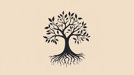 Obraz premium Tree logo with roots and branches symbolizing growth, nature, and life, ideal for eco-friendly brands, nature-themed designs, and sustainability projects.