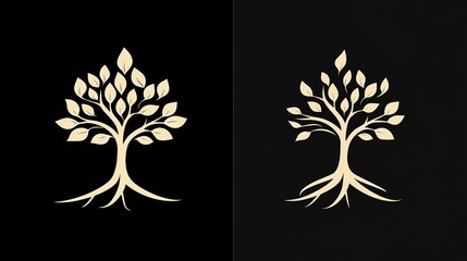 Tree logo with roots and branches symbolizing growth, nature, and life, ideal for eco-friendly brands, nature-themed designs, and sustainability projects.