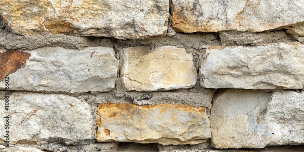 Poster detail of a rustic quartzite stone wall secured with cement and mud. copy space.