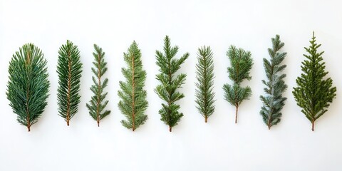 Obraz premium Creative arrangement of Christmas tree branches on a white background. Flat lay. Nature Christmas idea.