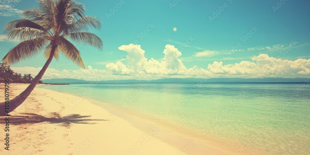 Poster tranquility on the tropical beach. retro filter applied.