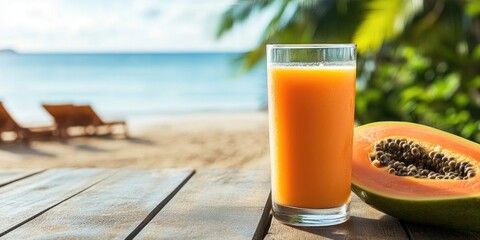 Obraz premium Fresh papaya juice under the sun