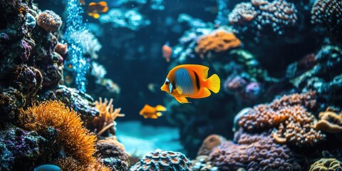 Obraz premium Sea, coral, and fish.