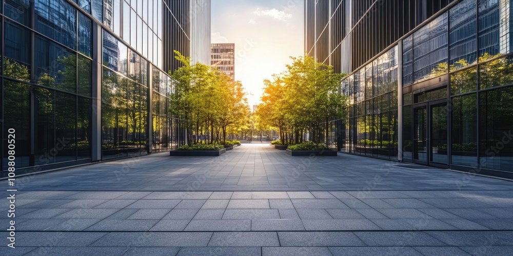 Poster empty square featuring a contemporary office building in an urban setting