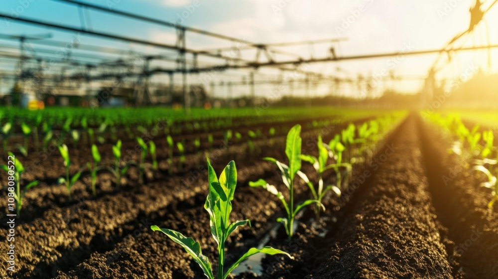 Poster a cutting-edge ai-powered smart water management system for agricultural use, modern farm environmen