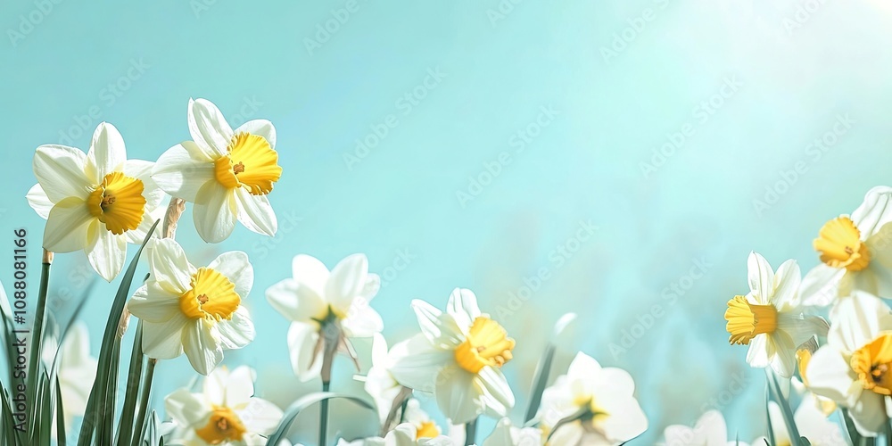 Poster daffodil flowers. spring theme with copyspace