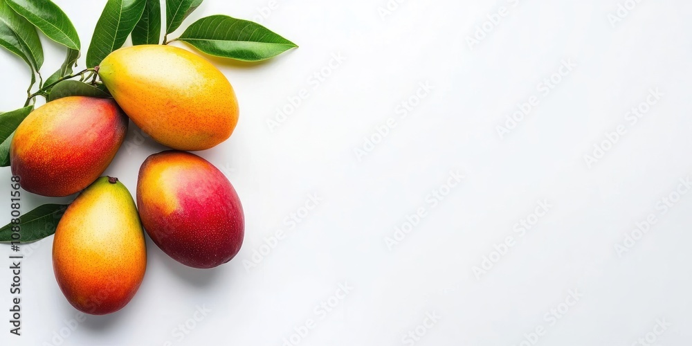 Poster fresh mango on a white background. copyspace available on the right side.