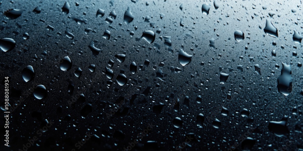 Aufkleber water droplets gather on the glass in a shadowy corner, creating a significant accumulation on the s