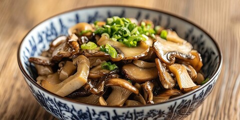 Fototapeta premium Chinese stir-fried Maitake mushrooms from Japan.