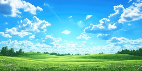 Fototapeta premium green field beneath the blue sky