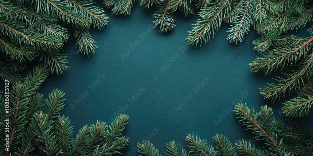 Aufkleber christmas background featuring a frame of fir branches and copyspace.