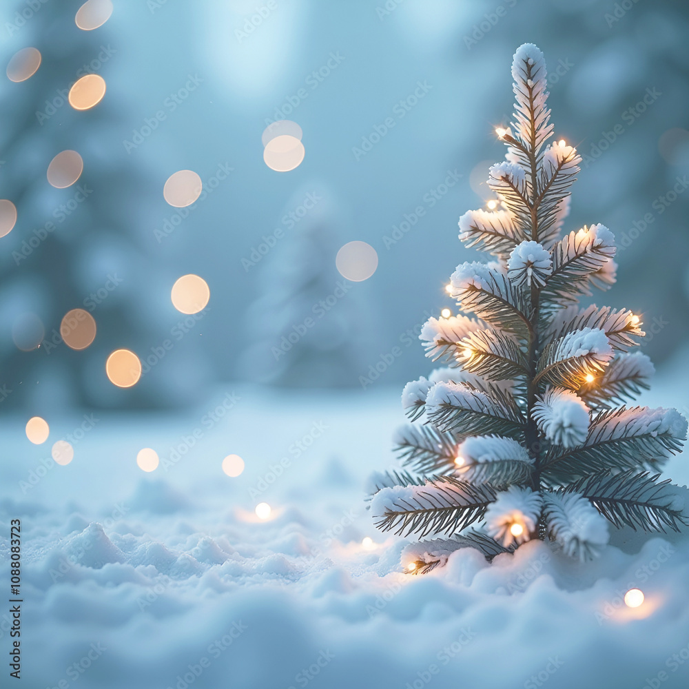 Canvas Prints christmas blurred background with a christmas tree and snow infront, copy space on the left side. sq
