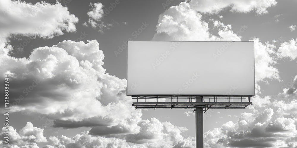 Poster white billboard space available for your text. background features white clouds for advertising purp