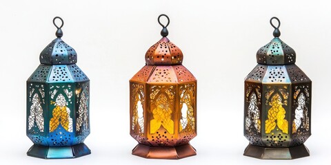 Ramadan lantern or Arabic decorative lamp set against a white background. Focused selectively.