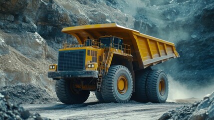 Yellow Dump Truck In A Quarry