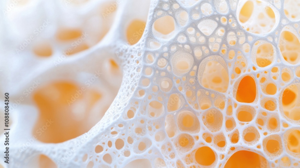 Poster a detailed close-up of a biodegradable polymer scaffold for tissue engineering, demonstrating biocom