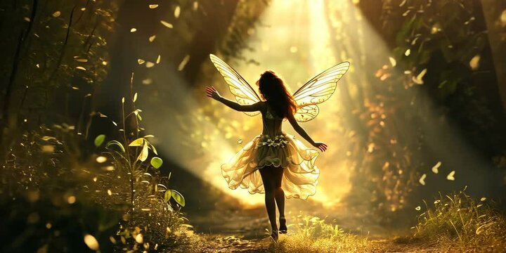 Beautiful fairy flying over a forest, 4K Video