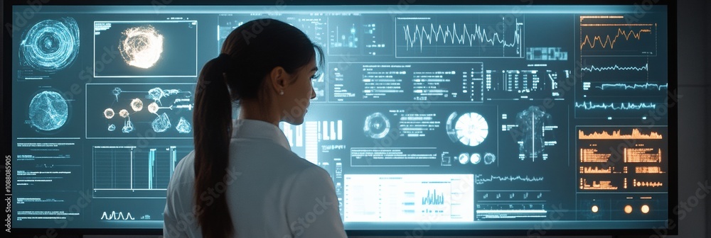 Leinwandbilder A user engages with an interactive mirror that analyzes hair health while providing AI-based recommendations for care. Generative AI
