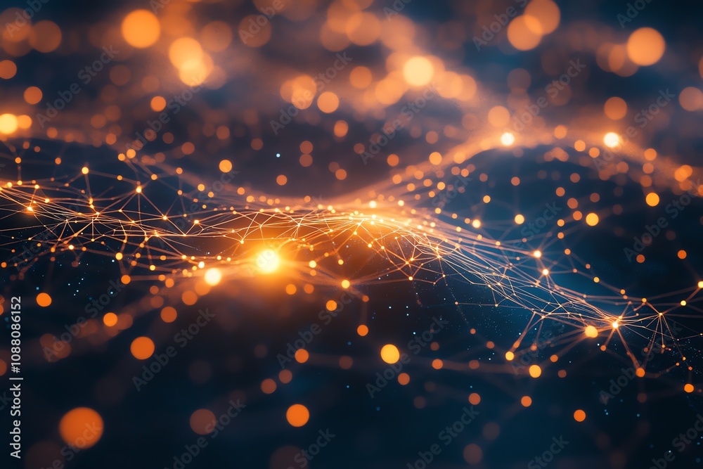 Aufkleber Abstract glowing network mesh background with bokeh lights.