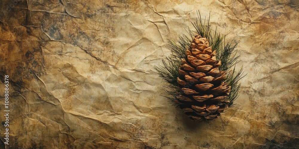 Poster textured vintage paper backdrop featuring a cypress tree cone