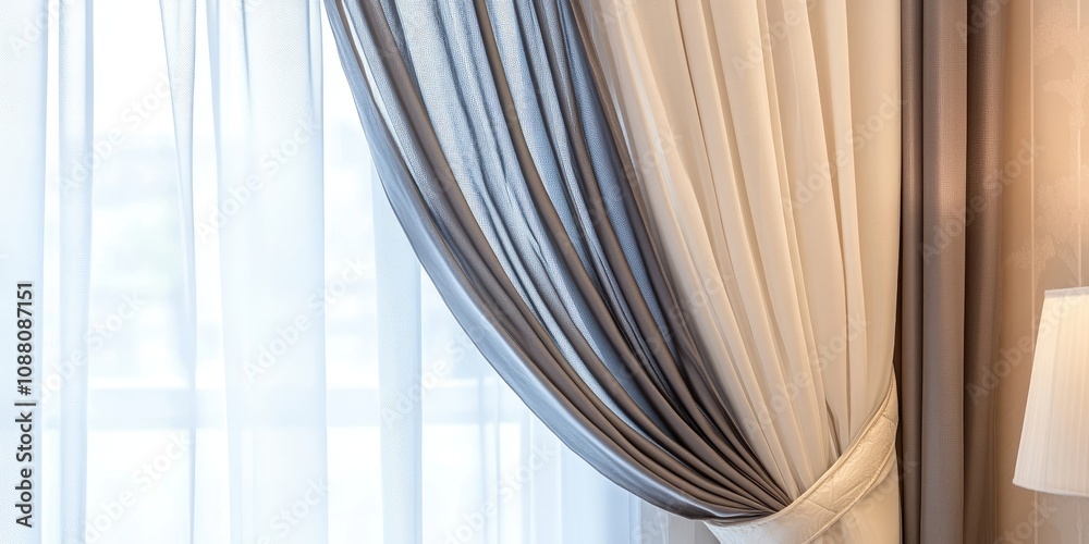 Aufkleber close-up view of a window featuring elegant curtains indoors.