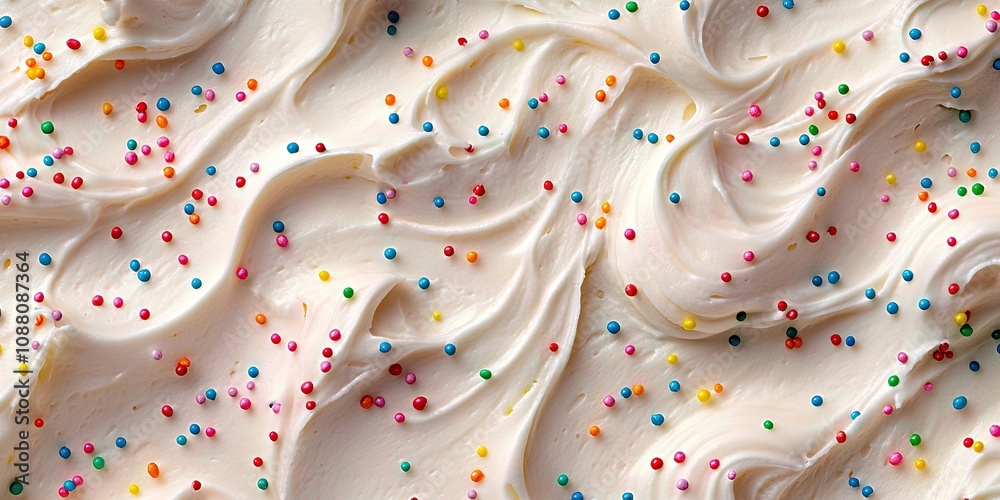 Poster cake frosting texture backdrop with sprinkles on the surface.