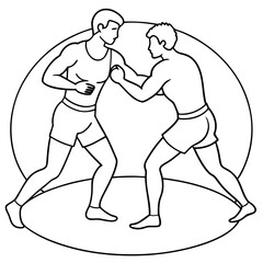 : men athletes fighting on arena
