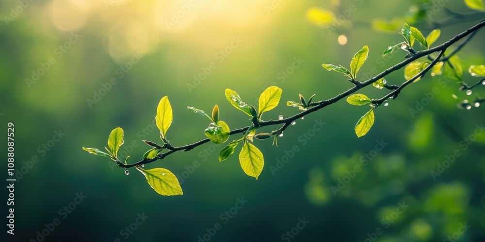 Poster small leaves on a branch of a tree.