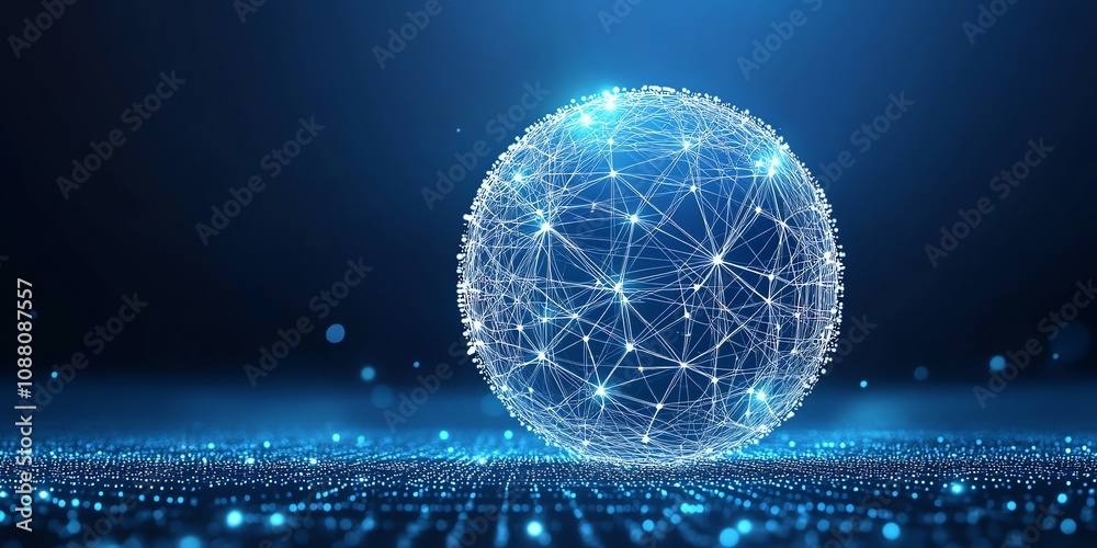 Poster abstract glowing sphere, digital network connection, global communication.