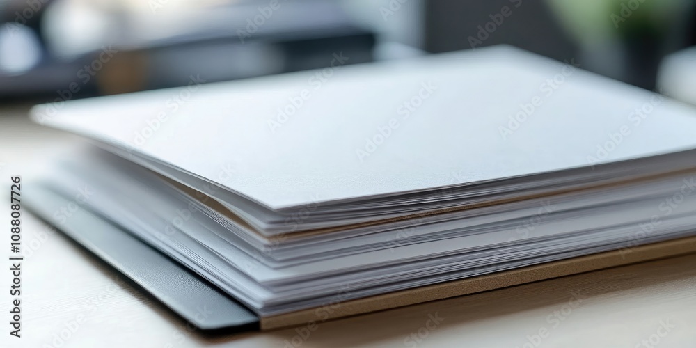 Poster material folder with blank paper stationery in closeup. desktop mockup for office design. business i