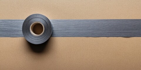 Grey metallic adhesive tape on cardboard. Top view important.