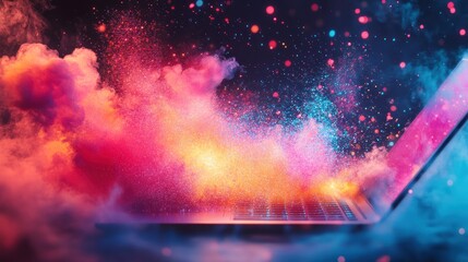 Laptop Erupting with Color
