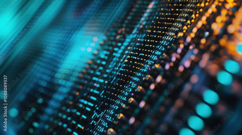 Fototapete A detailed close-up of a microLED display pixel array demonstrating high brightness and pixel density, MicroLED display technology style, photo of
