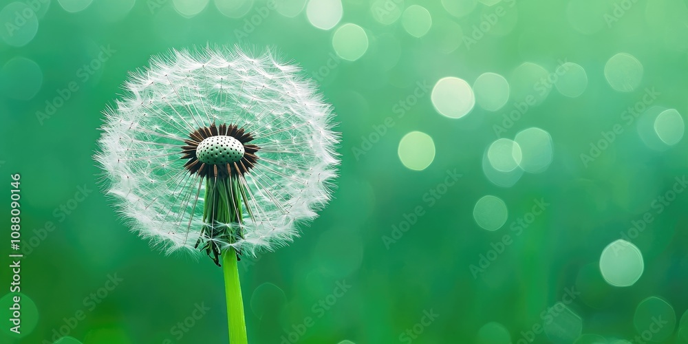 Poster dandelion with seeds set against a green background