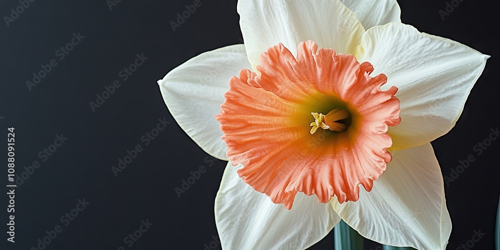 Aufkleber Close-up of a daffodil with ivory white petals and a salmon cup. Accent represented a significant advancement in pink-cupped daffodils when it was launched more than 50 years ago.