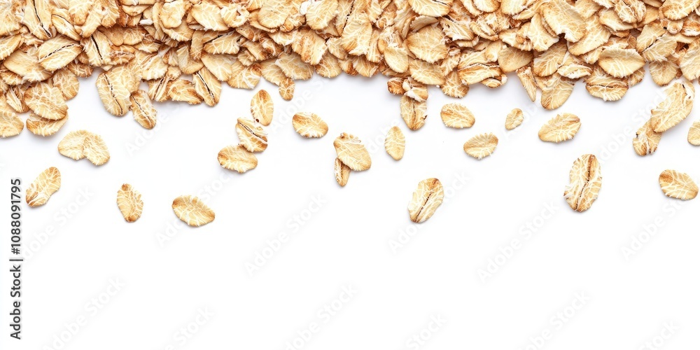 Poster Oat flakes isolated on a white background with copyspace for your text. Top view.