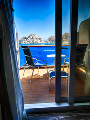 Cruise balcony overlooking cabo san lucas, mexico, offering stunning ocean views